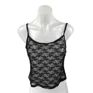 Brandy Melville Black Floral Mesh Sheer Sleeveless Cami Camisole Tank Top Size M